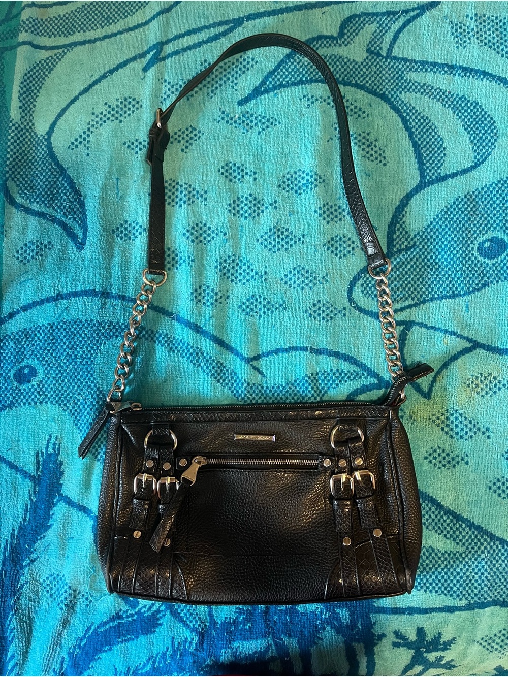 Dana Buchman Black Pebbled Faux Vegan Leather Buckle Shoulder Bag Handbag Purse🖤